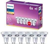 PHILIPS Classic Foco LED PAR16 GU10 2700K 355lm 4.6W/50W Blanco, Pack de 6 | Luz Blanca Cálida No Regulable, Cristal Transparente, Iluminación de Acento 36° en Lámparas o Focos Empotrados o de Carril