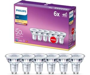 Philips Classic Foco LED PAR16 GU10 2700K 355lm 4.6W/50W Blanco, Pack de 6 | Luz Blanca Cálida No Regulable, Cristal Transparente, Iluminación de Acento 36° en Lámparas o Focos Empotrados o de Carril