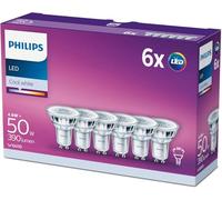 PHILIPS Classic Foco LED PAR16 GU10 2700K 390lm 4.6W/50W Blanco, Pack de 6 | Luz Blanca Fría No Regulable, Cristal Transparente, para Iluminación de Acento 36° en Lámparas o Focos Empotrados o de Carril