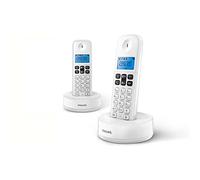 Philips D1612W - 2 Teléfonos Fijo Inalámbrico Duo, Retroiluminación, HQ-Sound, Agenda 50 números, Consumo reducido Eco, Identificador de Llamadas, Alcance 50m-300m - Blanco (Compatible: ES, IT, FR)