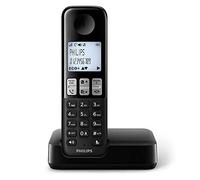 Philips D2501B - Teléfono Fijo Inalámbrico, 16h de Conversación, Retroiluminación, HQ-Sound, Manos Libres, Identificador de Llamadas, Agenda 50 Nombres y números - Negro (Compatible: ES, IT, FR)