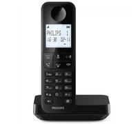 Philips D2701B - Teléfono Fijo Inalámbrico, Pantalla Retroiliminada 4,6', Micrcoteléfono Vertical, , 14 Horas, Antena Optimizada, Ajustes de Privacidad, Color Negro