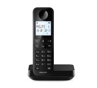 Philips D2701B - Teléfono Fijo Inalámbrico, Pantalla Retroiliminada 4,6', Micrcoteléfono Vertical, Llamadas Manos Libres, hasta 14 Horas, Antena Optimizada, Ajustes de Privacidad, Color Negro
