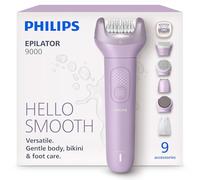 Philips Depiladora Serie 9000 - Depiladora eléctrica inalámbrica en seco y húmedo para piernas, cuerpo y bikini, con ProGuide, 9 accesorios incluyendo cabezal de pedicura, 60 min de tiempo de