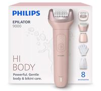 Philips Depiladora Serie 9000 - Depiladora eléctrica inalámbrica en seco y húmedo para piernas, cuerpo y bikini, con ProGuide, 8 accesorios, 60 min de tiempo de funcionamiento, modelo BRE717/00