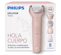 Philips Depiladora Serie 9000 - Depiladora eléctrica inalámbrica, uso en seco y mojado, para piernas, cuerpo y zona del bikini; con ProGuide, 8 accesorios, 60 minutos de autonomía, modelo BRE719/00