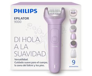 Philips Depiladora Serie 9000 - Depiladora eléctrica inalámbrica, uso en seco y mojado, para todo el cuerpo. Incluye ProGuide, 9 accesorios (incluye cabezal de pedicura), 60 min autonomía. BRE728/00