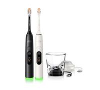 Philips Sonicare Next-Generation DiamondClean 8500 Cepillo de dientes eléctrico - con Smart Pressure Feedback y 18 ajustes, blanco talco y negro, pack doble, HX8596/21