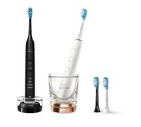 Philips Sonicare DiamondClean 9000 cepillo dental eléctrico, paquete doble, cepillo dental sónico con aplicación, sensor de presión, vaso de carga, negro y oro rosa, modelo HX9914/61