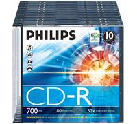 PHILIPS Discos CD-R Grabables 52x, Paquete de 10, Estuche Delgado