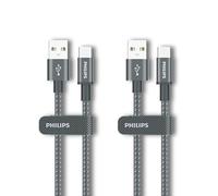 Philips DLC5030AA - Paquete de 2 cables USB-C de 1 m, carga rápida de 18 W, cable trenzado resistente a las mascotas, transferencia de datos de 480 Mbps, cargador tipo C para Android, CarPlay, Android