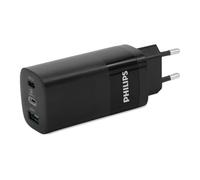 PHILIPS DLP2681/12 - Cargador de Red con Salida de 65 W - Salida Doble USB-A y USB-C - Negro