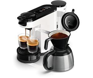 PHILIPS Domestic Appliances SENSEO Switch 2 en 1 - Cafetera de Goteo y Monodosis, Depósito de Agua de 1 Litro, Jarra Termica, 7 Tazas en una Sola Pasada, Blanco (HD6592/04)