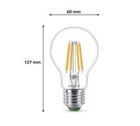 Philips Lighting Bombilla LED Ultra Eficiente Filamento, E27, 4 W Equivalente a 60 W, Luz Cálida 2700 K, Eficiencia Energética A, Pack 3 Unidades