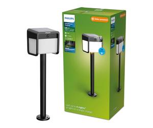 Philips Ezra Pedestal para exterior solar con sensor de movimiento UltraEficiente, 3000K, 250/25lm, Negro