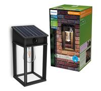 Philips Geri Aplique de Pared Exterior Solar Ultraeficiente, Bombilla Solar Reemplazable, Sensor de Movimiento, 2700K, Cuadrado, Negro