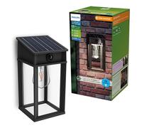 Philips Geri Aplique de Pared Exterior Solar Ultraeficiente, Bombilla Solar Reemplazable, Sensor de Movimiento, 4000K, Cuadrado, Negro