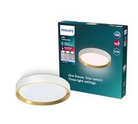 Philips Hanno Plafón LED de Techo y Pared Regulable 38.9 cm Dorado | 24 W, 2800 lm, 3 Tonos de Luz Blanca Fría Regulable, Tecnología EyeComfort, Fácil Control e Instalación, Diseño Moderno
