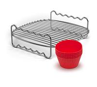 Philips HD9904/01 Kit de Fiesta para Airfryer (Parrilla y moldes para Magdalenas) Cromo, Acero Inoxidable/Rojo