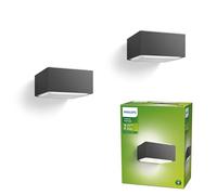 Philips Hedgehog aplique de pared para exteriores (42 W), resistente a la intemperie para acentos de iluminación modernos, E27 luz sin bombilla, antracita, paquete doble