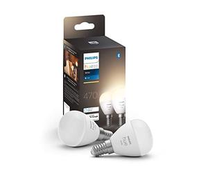 Philips Hue Ambiente Blanco Bombilla LED Inteligente E14 P45 Pack de 2 Ud | Esférica, 470lm, 5.7W, Luz Regulable Cálida 2700K, Control por App y Voz, Compatible con Alexa, Google y Apple Home