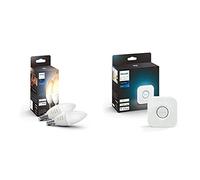 Philips Hue Bombilla inteligente, E14, Luz cálida y fría, 52W Pack de 2 Bombillas LED inteligentes + Puente, Accesorio para bombillas y lámparas inteligentes Hue