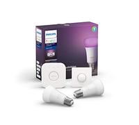 Philips Hue - Bombilla inteligente, E27, Puente Philips Hue incluido, Interruptor inteligente incluido, Luz blanca y colores, Compatible con Alexa y Google Home - Pack de 2 Bombillas LED Inteligentes