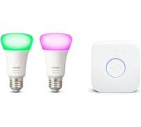 Philips Hue - Bombilla LED Inteligente, A60 E27, Luz Blanca y de Colores, 9W (Eq. 75W) 806 lm, Compatible con Alexa y Google Home - Pack de 2 Bombillas LED inteligentes + Hue Bridge