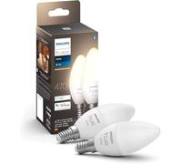 Philips Hue - Bombilla LED Inteligente, B39 E14, Luz Blanca Cálida Regulable, 5.5W 470 Lumens, Compatible con Alexa y Google Home - Pack de 2 Bombillas LED Inteligentes