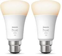 Philips Hue Bombilla LED inteligente (casquillo de bayoneta B22), 1100 lúmenes (equivalente a 75 W) funciona con Alexa, Google Assistant y Apple Homekit (Paquete de 2)