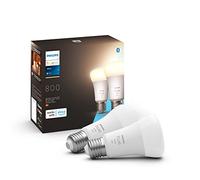 Philips Hue - Bombilla led inteligente, casquillo E27, Luz cálida regulable, 9W - 800 lumens, Bluetooth, Compatible con Zigbee y Alexa - Pack de 2 bombillas inteligentes