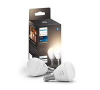 Philips Hue - Bombilla LED Inteligente, E14, Esférica pequeña, Luz cálida regulable, 5.7W 470 Lumens, Compatible con Alexa y Google Home - Pack de 2 Bombillas LED inteligentes