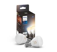 Philips Hue - Bombilla LED inteligente Esférica, casquillo E14, 5.1W 470 lúmens, Luz Blanca de Cálida a Fría, Compatible con Alexa y Google Home - Pack de 2