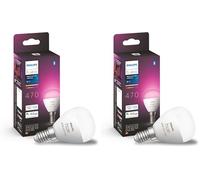 Philips Hue - Bombilla LED inteligente Esférica, casquillo E14, 5.1W 470 lúmens, Luz Blanca y de Colores, Compatible con Alexa y Google Home (Paquete de 2)