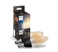 Philips Hue - Bombilla LED inteligente Filamento E14 Vela, Luz Blanca de Cálida a Fría 4.6W (Eq. 30W) 350 lúmens, Compatible con Alexa y Google Home - Pack de 2 bombillas inteligentes