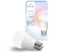 Philips Hue Essential - Bombilla Led Inteligente A60 Smart (1), luz blanca y colores, luminaria led E27 Base, 8 W, 2200 K-6500 K, 806 lm, regulable, compatible con Alexa, Google Assistant y Apple Home