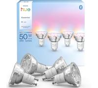 Philips Hue Essential Foco LED Inteligente GU10, 345 lm, Pack de 4 | Luz ambiente Blanca y de Colores, 4,7 W, 2200 K-6500 K, regulable, compatible con Alexa, Google Assistant y Apple Home