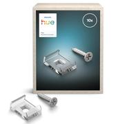 Philips Hue Flux Soportes de Montaje para Tira LED Inteligente, Pack de 10 | Clips Transparentes Robustos, Incluye Tornillos y Cinta Adhesiva, Fácil Montaje y Fijación en Diferentes Superficies
