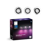 Philips Hue White & Color Ambiance Centura pack de 3 focos empotrables redondos, lámparas regulables para sistema Hue, 16 millones colores, control inteligente de la luz mediante voz y app, aluminio