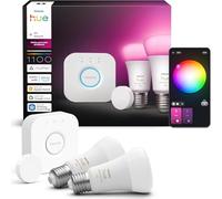 Philips Hue Pack 1 Bridge + 1 Smart Button + 2 Bombilla LED Inteligente E27 | 1100lm, Luz Regulable Color/Blanca Cálida a Fría 2000-6500K, Control por App y Voz, Compatible con Alexa, Apple y Google Home