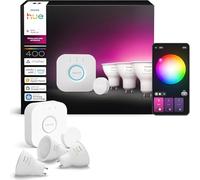 Philips Hue Pack 1 Bridge + 1 Smart Button + 3 Focos LED inteligentes GU10 | 400lm, 4.2W, Luz Regulable Blanca y de Colores 2000-6500K, Control por App y Voz, Compatible con Alexa, Apple y Google Home