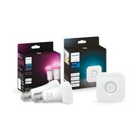 Philips Hue Pack 2 Bombillas LED Inteligentes E27 + Hue Bridge, Luz Blanca y de Colores, Regulable, 800lm, 9W, Control por Voz y App, Compatible con Alexa, Google Home, Samsung SmartThings, Apple Home