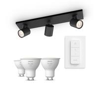 Philips Hue Pack: X3 Focos Philips Runner (negro) + 3 Bombillas Gu10 Luz Blanca Cálida + Mando