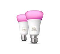 Philips Hue - Paquete de 2 bombillas LED inteligentes de color blanco y ambiente [Bayonet Cap B22] - 1100 lúmenes (equivalente a 75 W) Funciona con Alexa, Asistente de Google, Apple Homekit.
