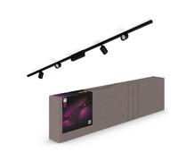 Philips Hue Perifo Kit 4 Focos LED + 1 Carriles de 1m + Alimentador, Negro | Set Base de Techo Recto 221.5cm con Anclajes, 4 Focos LED Inteligentes 490lm, Luz Blanca y de Colores, Iluminación de Carril