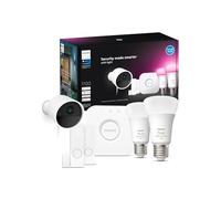Philips Hue Secure - Cámara de Video Vigilancia con Cable (Blanca) + 2 Sensores de Contacto (Blancos) + 2 Bombillas Color + Bridge, fácil instalación, Audio bidireccional, Funciona con App