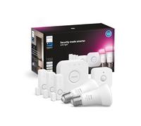 Philips Hue Secure Kit de Inicio con 3 Sensores de Contacto Inteligente para Puertas y Ventanas, Sensor de Movimiento Hue, Bombillas Inteligentes Luz Blanca y de Colores E27, Hue Bridge, Blanco