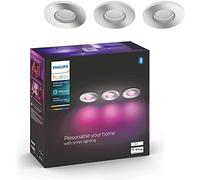 Philips Hue - Set de 3 Focos inteligentes empotrables Hue Xamento, 7W Luz Blanca y de colores, Bluetooth, Compatible con Alexa y Google Home, color cromo