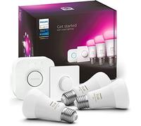 Philips Hue Starter Kit: Bridge + 3 E27 smart bulbs + Smart Button, White and Colour Ambiance, Smart Light Hub, compatible with Alexa, Google Assistant, Samsung SmartThings, Apple Home