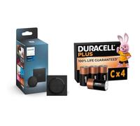 Philips Hue Tap Dial Switch, control inteligente de la iluminación, negro, Automatización de la iluminación interior del hogar, escenas, ambiente y regulación. + Duracell C x 4